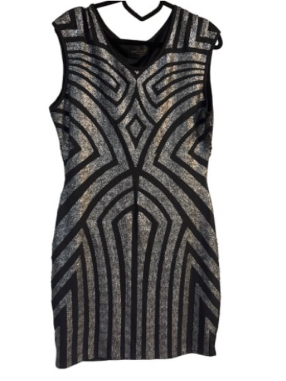 Romeo & Juliet Couture Silver and Black sequin Geometric Sheath Dress